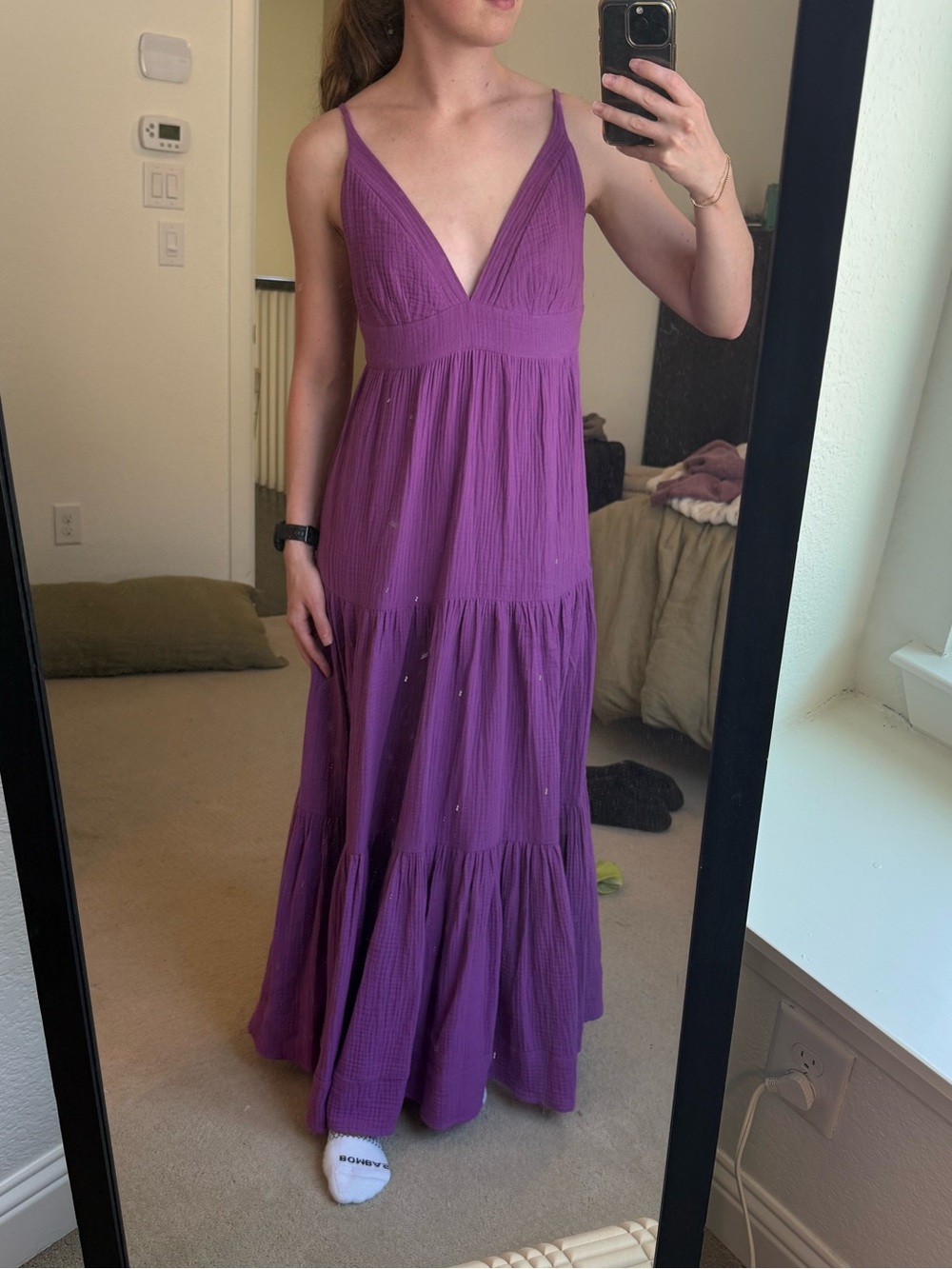 sundays Purple V-Neck Tiered Maxi Dress